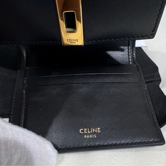 Celine Black Leather Wallet with gold clasp - Picture 10 of 13